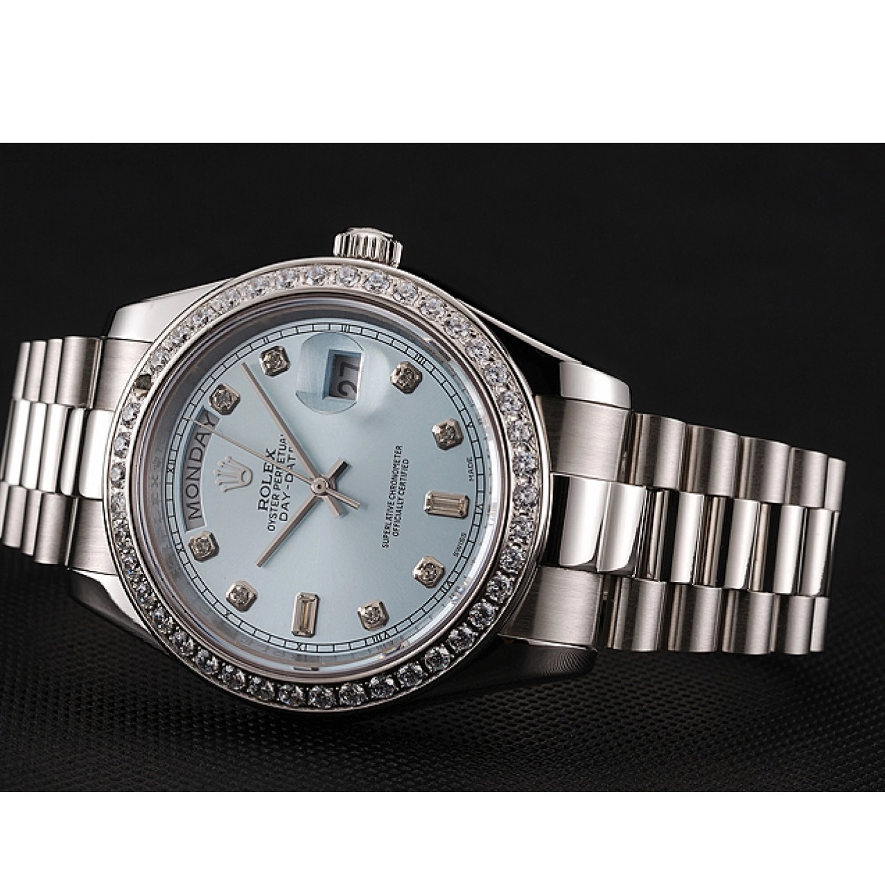 Aaa replica watch Case Dial Blue Swiss Stainless Diamond Rolex Steel Diamond Bracelet Ice 1453963 Numerals Day-Date 0805
